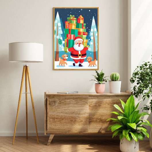 Poster Père Noël apporte des présents et des chiots | Wal