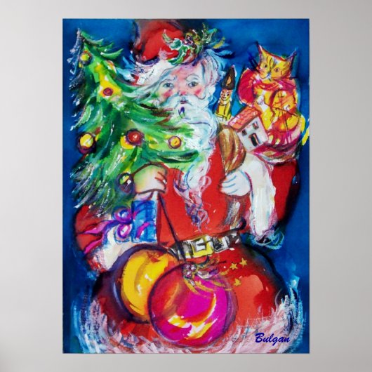 POSTER PÈRE NOËL AVEC ARBRE DE NOËL ET CADEAUX (Devant)