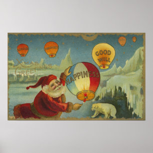 Poster Père Noël avec bonheur Baloon