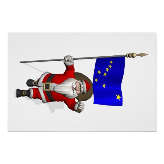 Poster Père Noël avec drapeau de l'Alaska (Devant)