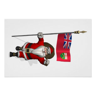 Poster Père Noël Avec Drapeau De L'Ontario CDN