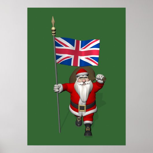 Poster Père Noël Avec Drapeau Union Du Royaume-Uni (Devant)