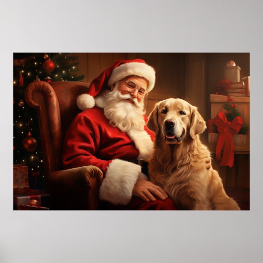 Poster Père Noël avec Golden Retriever (Devant)