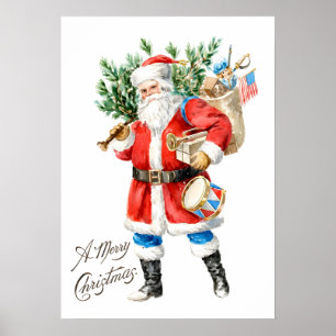 Poster Père Noël avec jouets et tambour