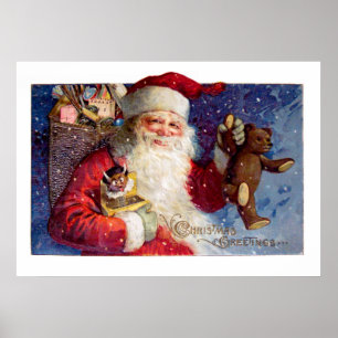 Poster Père Noël avec le nounours et Krampus dans une