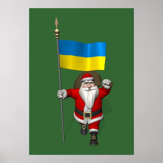Poster Père Noël Avec L'Enseigne De L'Ukraine (Devant)