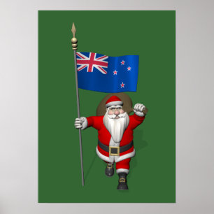 Poster Père Noël avec l'enseigne de Nouvelle-Zélande