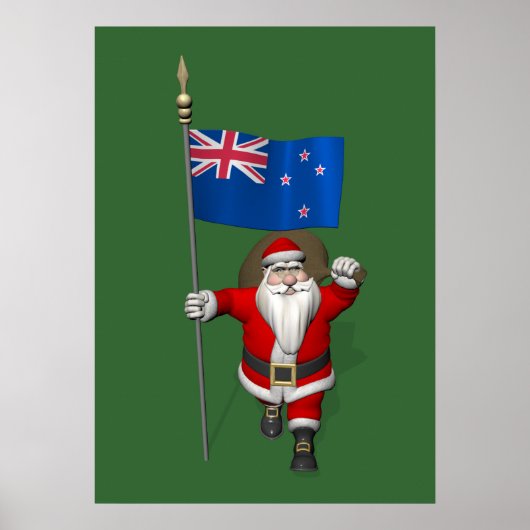 Poster Père Noël avec l'enseigne de Nouvelle-Zélande (Devant)