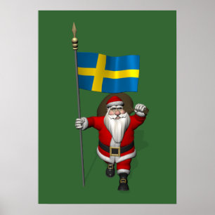 Poster Père Noël Avec L'Ensigne De Suède