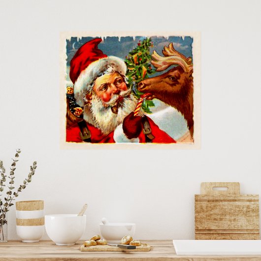 Poster Père Noël avec rennes (Cuisine)