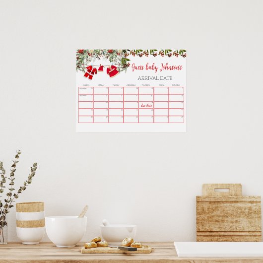 Poster Père Noël Baby shower Baby Date d'échéance Calendr (Cuisine)