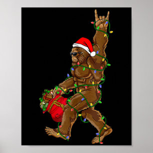 Poster Père Noël Bigfoot lumières de Noël Rock drôle Sasq