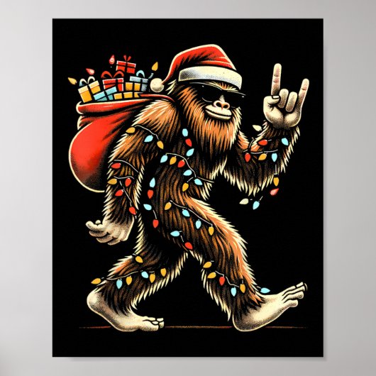 Poster Père Noël Bigfoot lumières de Noël Rock drôle Sasq (Devant)