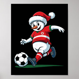 Poster Père Noël Bonhomme de Neige Jouant au Football Hom