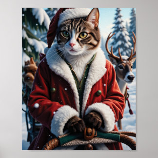 Poster Père Noël Cat à la tête de l'aube de Noël