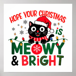 Poster Père Noël Chat Noir Meowy & Bright Noël