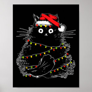 Poster Père Noël Chat Noir Tangé Dans La Lumière De L'Arb