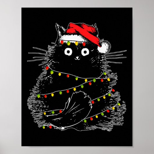Poster Père Noël Chat Noir Tangé Dans La Lumière De L'Arb (Devant)
