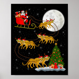 Poster Père Noël cheetah traîneau volant drôle magique No