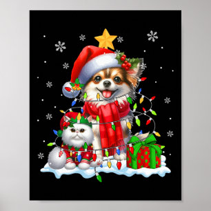 Poster Père Noël Chihuahua avec Elf Chat Feux de Noël Owe