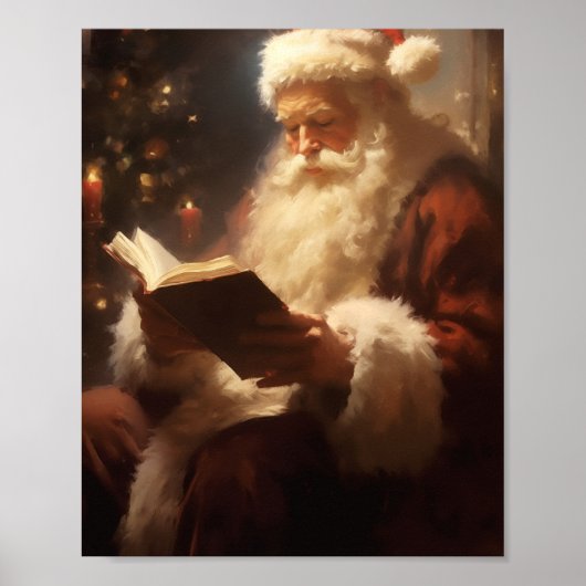 Poster Père Noël classique Lecture Mur de Noël Art (Devant)