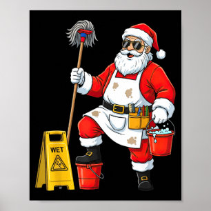 Poster Père Noël Concierge Drôle Graphique de Noël Nettoy