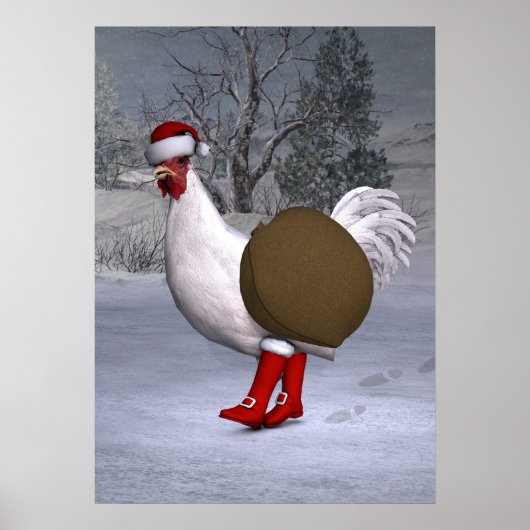 Poster Père Noël coq blanc (Devant)