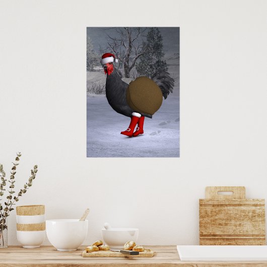 Poster Père Noël coq noir (Cuisine)