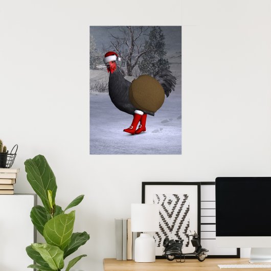 Poster Père Noël coq noir (Bureau à domicile)