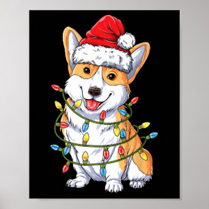 Poster Père Noël Corgi Lumières de Sapin de Noël Xmas Gar