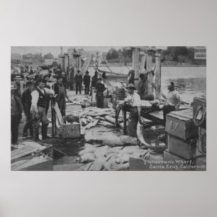 Poster Père Noël Cruz, CA - Scène de quai des pêcheurs