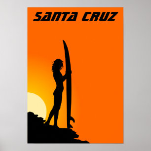 Poster Père Noël Cruz fille de surf de Californie