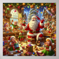 Père Noël dans son atelier de Noël avec des jouets