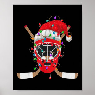 Poster Père Noël de hockey sur glace de Noël Éclairages d