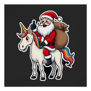 Poster Père Noël de Noël chevauchant une licorne - Filles