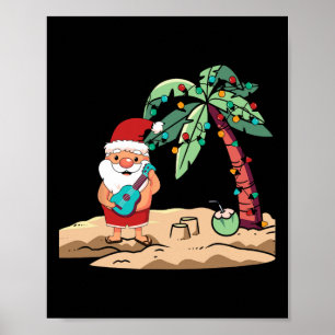 Poster Père Noël de Noël en Juillet avec Ukulele sur Plag
