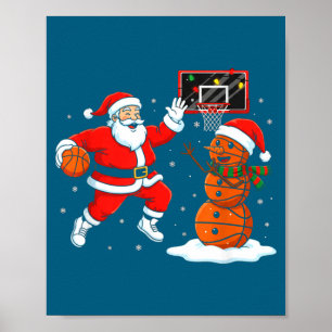 Poster Père Noël de Noël jouant au basket-ball Dessin de