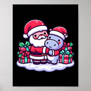 Poster Père Noël De Noël Qui Accroche Hippopotame À Santa