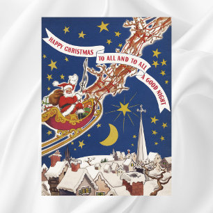 Poster Père Noël de Noël vintage avec rennes volants