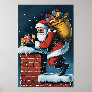 Poster Père Noël de Noël vintage nostalgique