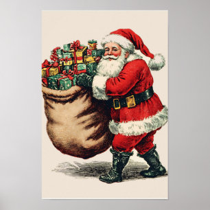 Poster Père Noël de Noël vintage nostalgique