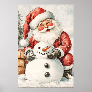 Poster Père Noël de Noël vintage nostalgique
