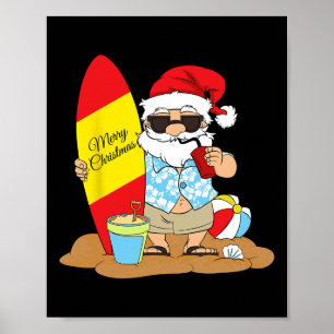 Poster Père Noël de plage de planche de surf d'été Hawaïe