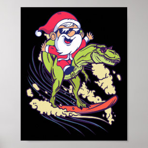 Poster Père Noël Dinosaure Surfant T-rex Dino Été Noël