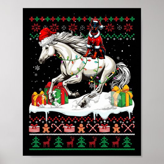 Poster Père Noël Dobermann équitation Cheval Noël Sweat L (Devant)