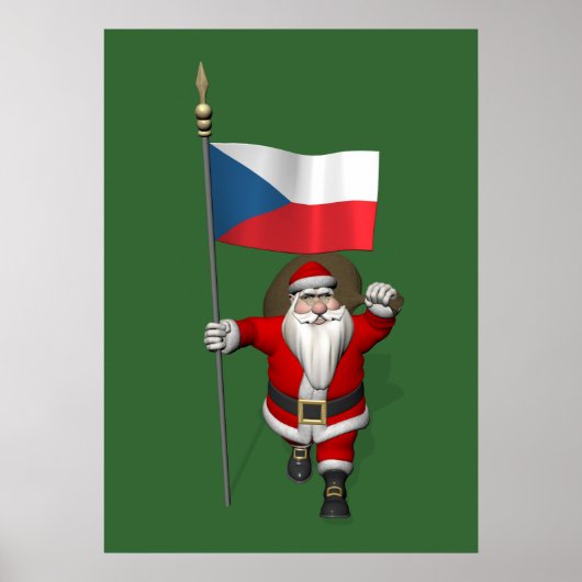Poster Père Noël Doux Avec Drapeau De République Tchèque (Devant)