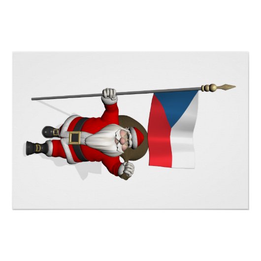 Poster Père Noël Doux Avec Drapeau De République Tchèque (Devant)