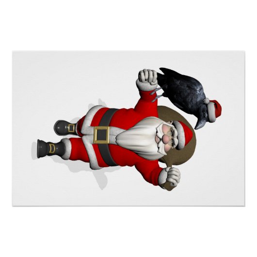 Poster Père Noël Drôle Avec Corbeau Commun (Devant)