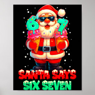 Poster Père Noël drôle dit six sept Noël 67 Meme Xmas