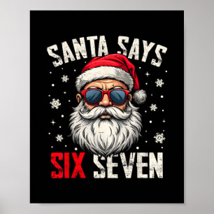 Poster Père Noël drôle dit six sept Noël 67 Meme Xmas 